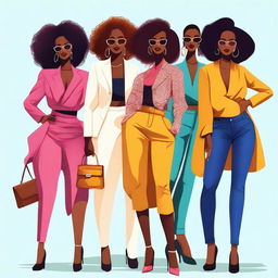 An image showcasing a group of fashionable, confident women