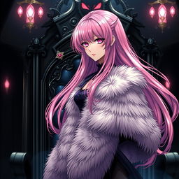 An enchanting light novel cover featuring a tall female character with long, flowing pink hair that shimmers with a radiant glow