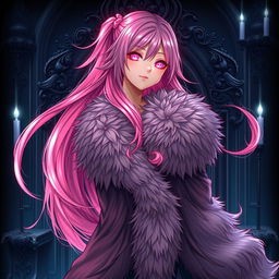 An enchanting light novel cover featuring a tall female character with long, flowing pink hair that shimmers with a radiant glow