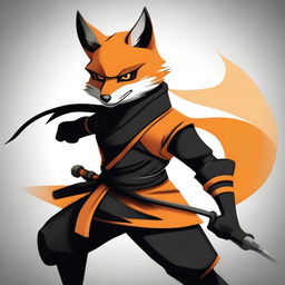 This is a high-quality digital art image featuring a ninja fox in black and orange attire