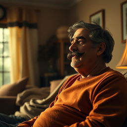 An artistic and surreal interpretation of two figures: a tall, fair-skinned young man with a beard but no mustache, experiencing a moment of introspection