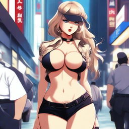 A 4K quality masterpiece of anime art featuring Taylor Swift in a provocative cop outfit