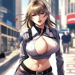 A 4K quality masterpiece of anime art featuring Taylor Swift in a provocative cop outfit