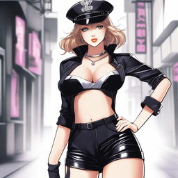 A 4K quality masterpiece of anime art featuring Taylor Swift in a provocative cop outfit