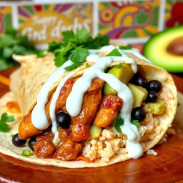 A delicious burrito styled adobo, featuring tender marinated chicken in a rich, savory sauce, wrapped in a warm tortilla