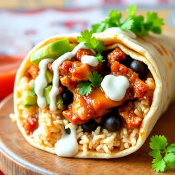 A delicious burrito styled adobo, featuring tender marinated chicken in a rich, savory sauce, wrapped in a warm tortilla