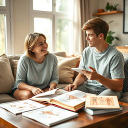 A warm and enlightening scene depicting an understanding mother and her teenage son engaged in an open and honest conversation about sex education