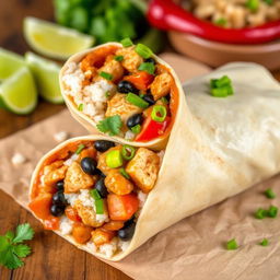A delicious burrito inspired by traditional Filipino adobo, featuring tender chunks of marinated chicken cooked in a rich, savory soy sauce and vinegar blend