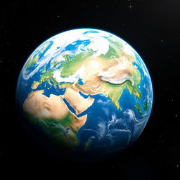 A stunning representation of Earth from space, showcasing vibrant blue oceans and lush green continents