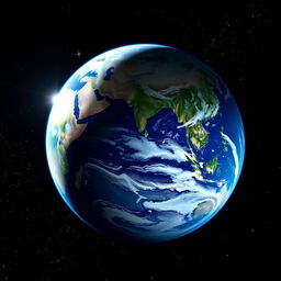 A stunning representation of Earth from space, showcasing vibrant blue oceans and lush green continents