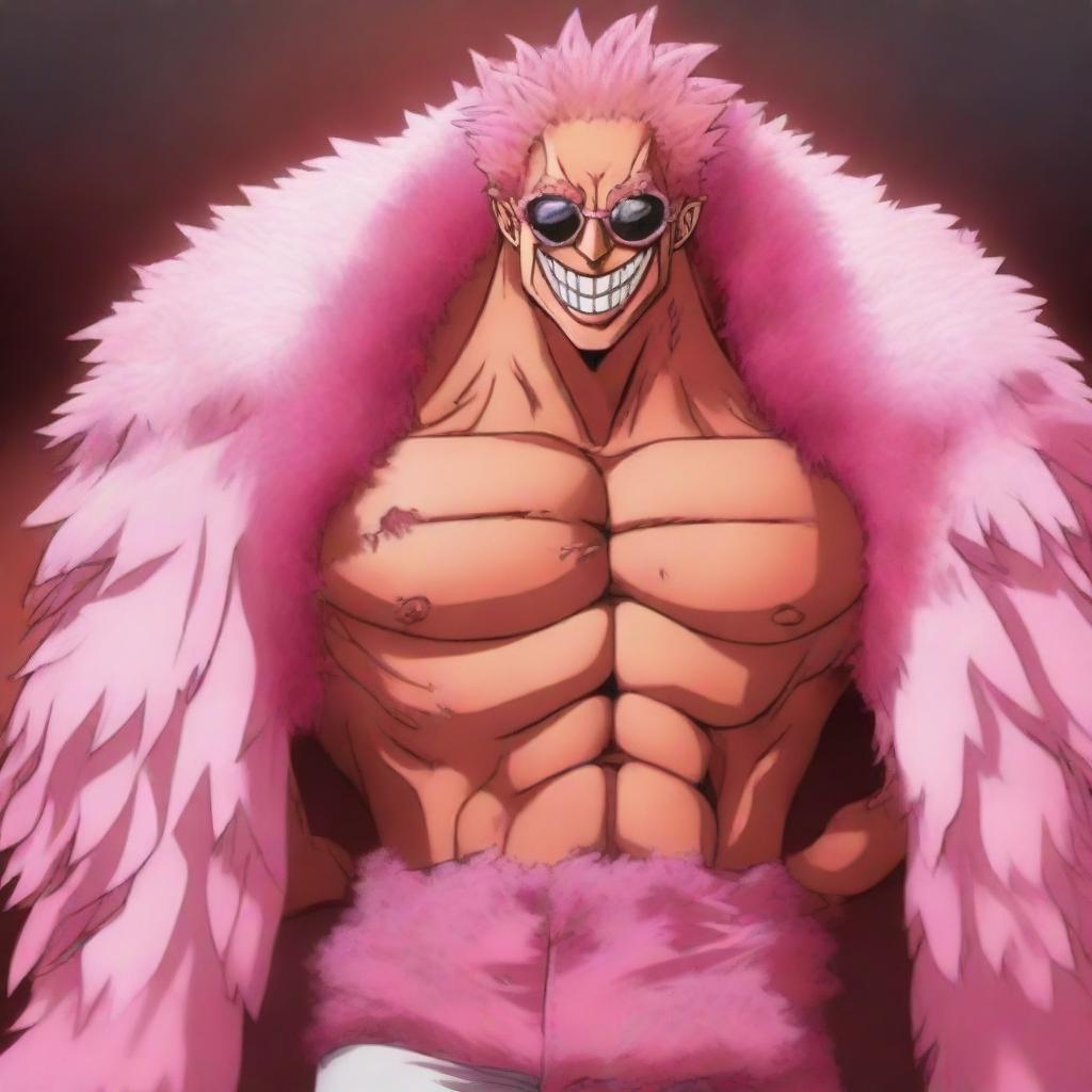 A digital art image of the infamous character, Doflamingo from the One Piece universe