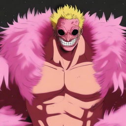 A digital art image of the infamous character, Doflamingo from the One Piece universe