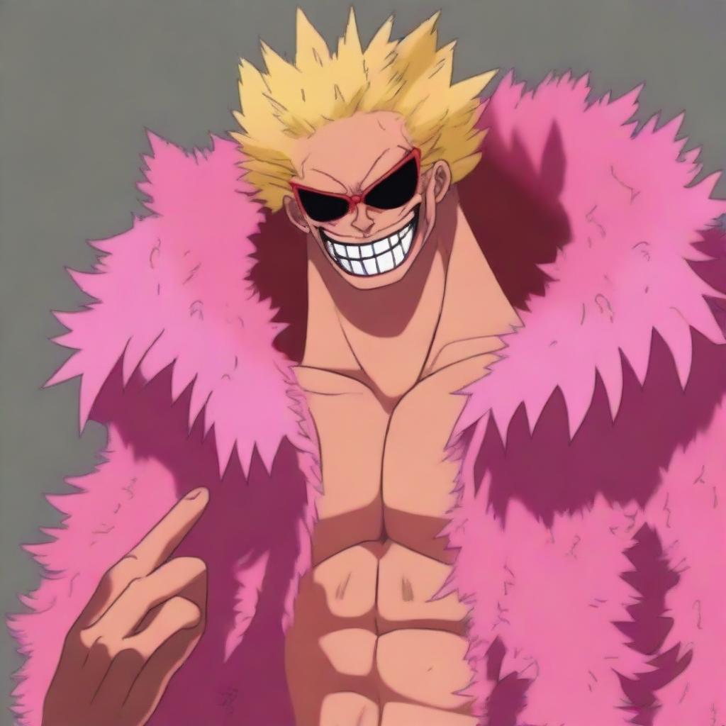 A digital art image of the infamous character, Doflamingo from the One Piece universe