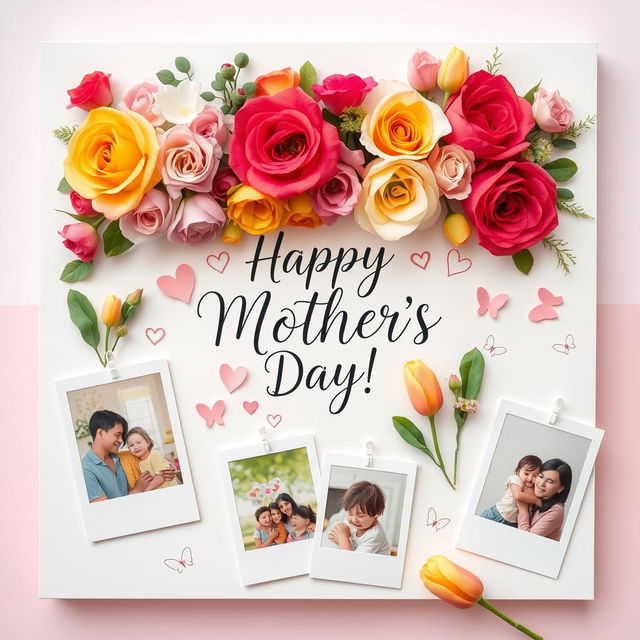 A beautifully designed photo board for Mother's Day, showcasing an array of colorful and vibrant flowers including roses and tulips