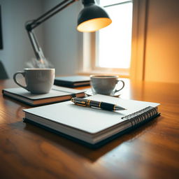 A beautifully arranged workspace featuring a stylish pen gracefully placed on a polished wooden desk