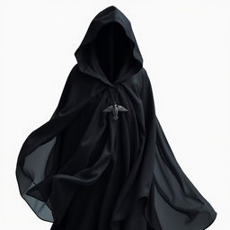 A flowing magical black cloak, elegantly draped and billowing as if caught in a soft, enchanting breeze