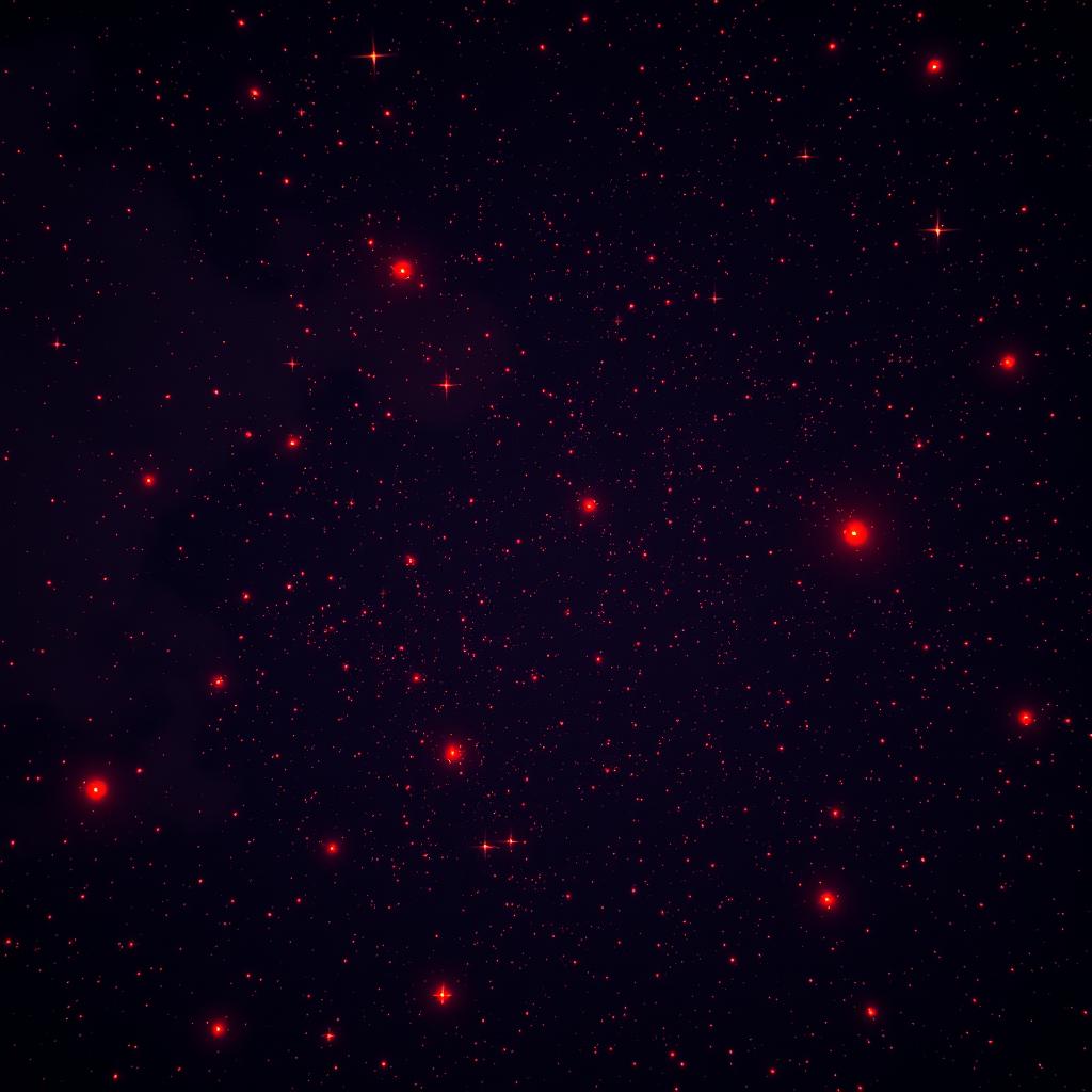 A vast night sky filled with millions of stars, all glowing in shades of red