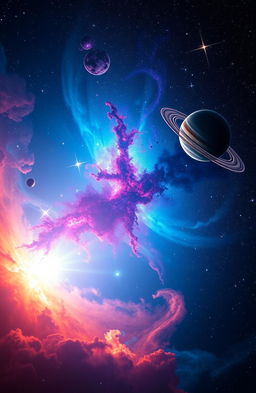 A breathtaking view of outer space, featuring a stunning array of stars, planets, and nebulae