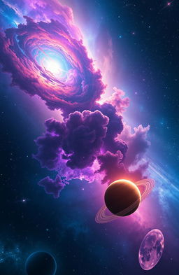 A breathtaking view of outer space, featuring a stunning array of stars, planets, and nebulae