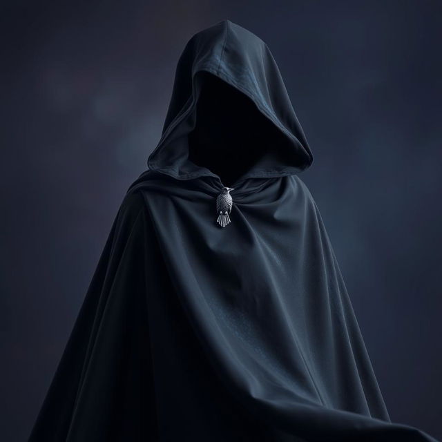 A flowing magical black cloak that gracefully billows as if caught in a gentle, enchanting breeze