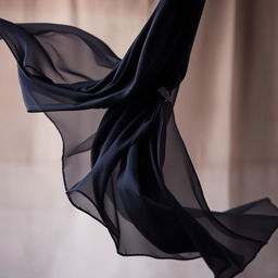 A flowing magical black cloak that gracefully billows as if caught in a gentle, enchanting breeze