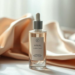 A bottle of luxurious anal lubricant, elegantly designed, with a sleek and modern style