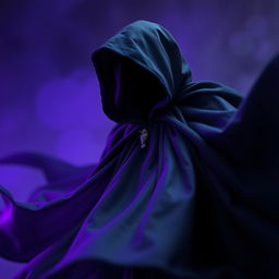 A flowing magical black cloak that shimmers with an enchanting quality, gracefully billowing as if caught in a gentle breeze