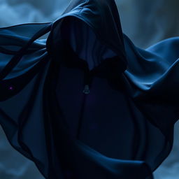 A flowing magical black cloak that shimmers with an enchanting quality, gracefully billowing as if caught in a gentle breeze