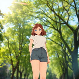 A tall, confident girl standing in a sunlit park, with an aesthetic that reflects her strong personality