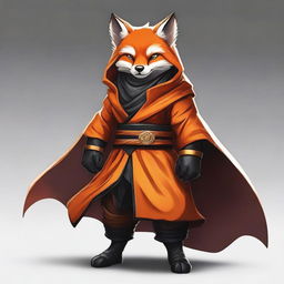 This is a high-quality digital art image featuring a ninja fox in an orange and black cloak and armor