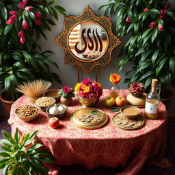 A beautifully arranged Haft Sin table decorated for the ancient Iranian festival, celebrating the Year of the Snake