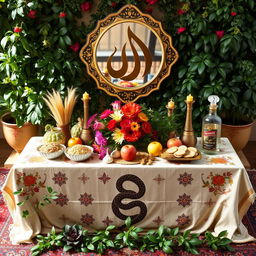 A beautifully arranged Haft Sin table decorated for the ancient Iranian festival, celebrating the Year of the Snake