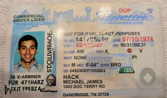 A realistic driver's license design inspired by a Tennessee driver's license