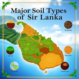 A visually striking cover page design titled 'Major Soil Types of Sri Lanka'