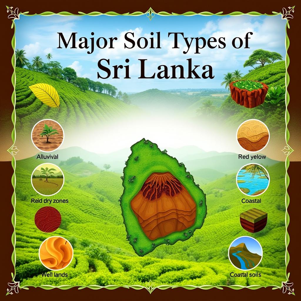 A visually striking cover page design titled 'Major Soil Types of Sri Lanka'