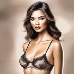 A high-quality digital art image featuring a woman in stylish lingerie