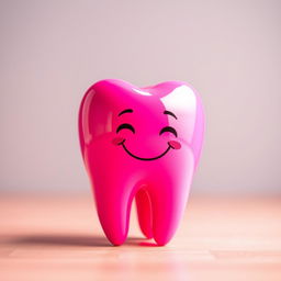 A single tooth depicted in a vibrant pink color, showcasing its shiny surface and the unique texture of enamel