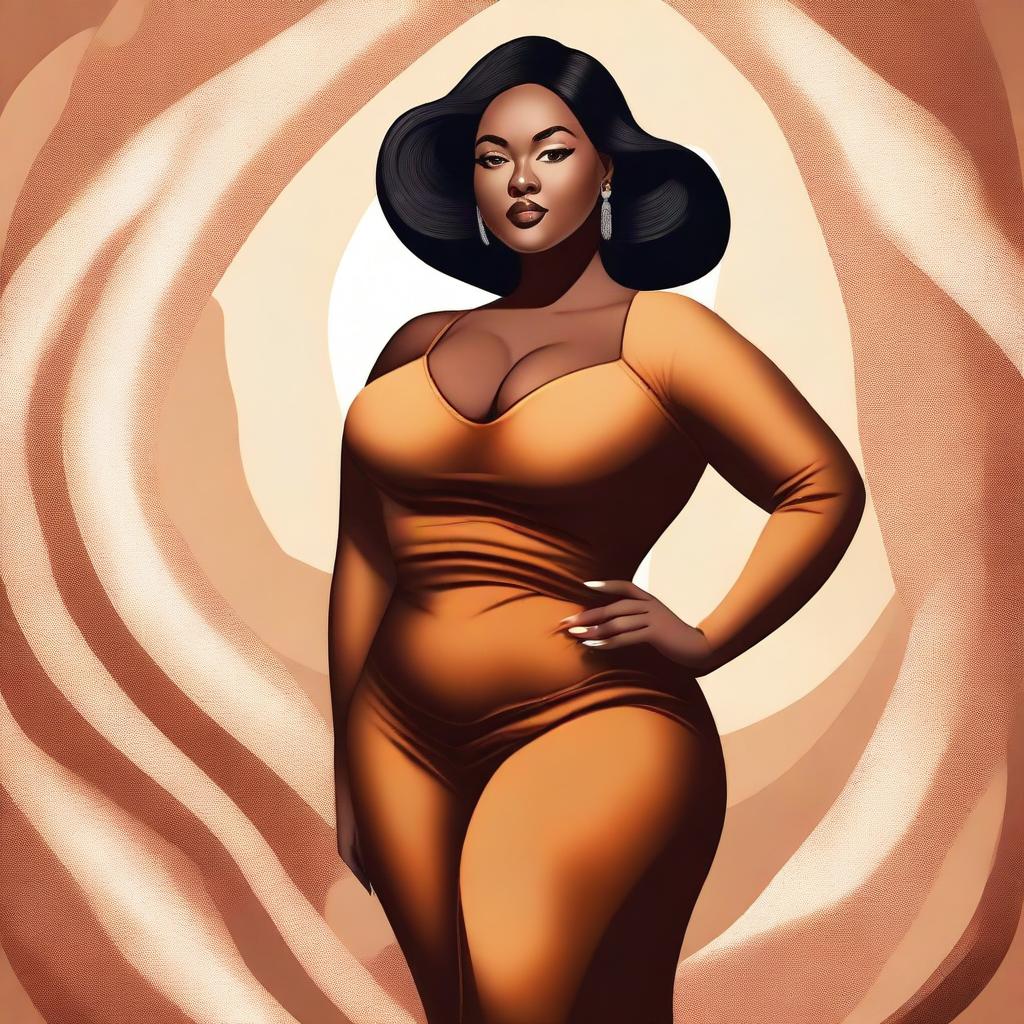 A high-quality digital art piece featuring a woman with a curvy figure