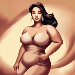 A high-quality digital art piece featuring a woman with a curvy figure