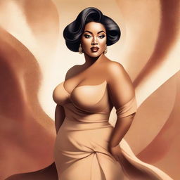 A high-quality digital art piece featuring a woman with a curvy figure