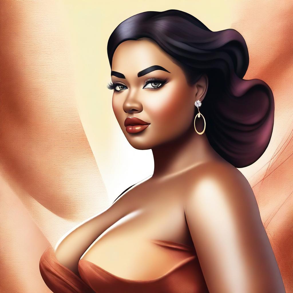 A high-quality digital art piece featuring a woman with a curvy figure