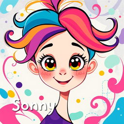 A cartoon-style image of a girl with vibrant colors and an abstract design