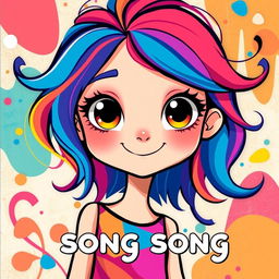 A cartoon-style image of a girl with vibrant colors and an abstract design