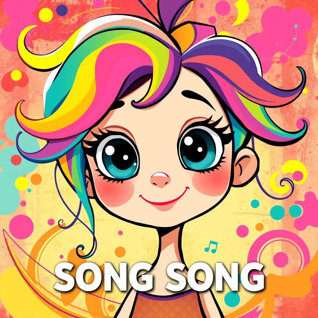 A cartoon-style image of a girl with vibrant colors and an abstract design