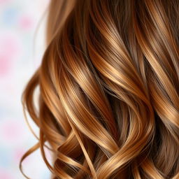 A close-up of a stunning head of hair, showcasing long flowing waves with a rich caramel color
