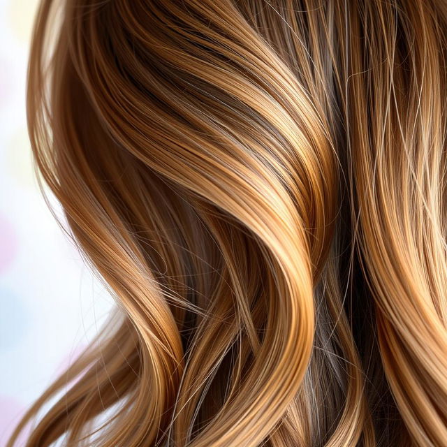 A close-up of a stunning head of hair, showcasing long flowing waves with a rich caramel color