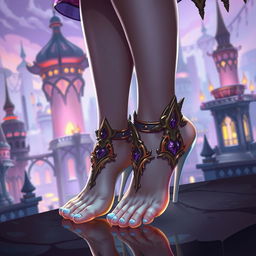 A stunning stylized character inspired by the game Arcane, elegantly designed to showcase intricate details of a character's feet