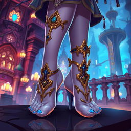 A stunning stylized character inspired by the game Arcane, elegantly designed to showcase intricate details of a character's feet