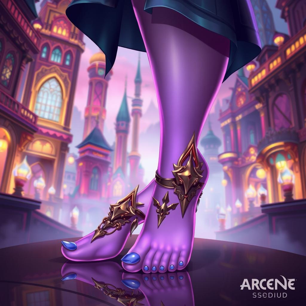 A stunning stylized character inspired by the game Arcane, elegantly designed to showcase intricate details of a character's feet