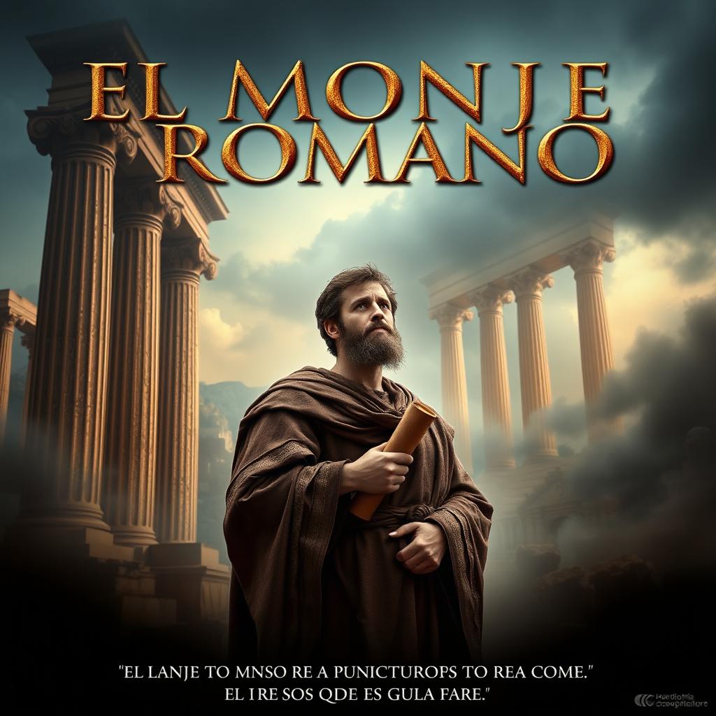 An epic movie poster for a film set in the Late Republic of Ancient Rome, titled 'El Monje Romano'